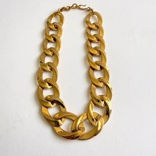 Vintage 80s MONET Gold Tone Chunky Curb Chain Collar Necklace Signed Runway