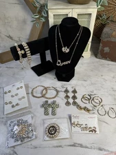 Queen Costume Jewelry Lot Earrings Necklaces Bangles Brooch Eclectic Mixed J29