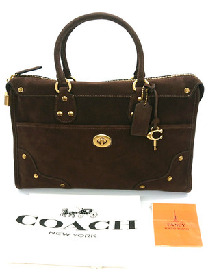 COACH Rhyder Satchel Bag 38 CFN68 B4Z5D Dark Chocolate Suede 3way Shoulder Bag