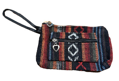 Woven Wristlet Coin Purse Pouch Geo Multicolored Double Zipper Closure Lined NEW