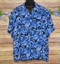 Panama Jack Mens Blue Button Up Hawaiian Classic Cars Shirt Size 3XL Beach Vacay