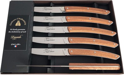 ROGER ORFEVRE Laguiole Le Theirs Premium 6-Piece Steak Knife Set, Bubinga Wood
