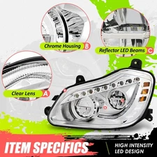 Chrome Housing Amber Corner LED Reflector Headlights for 13-21 Kenworth T680