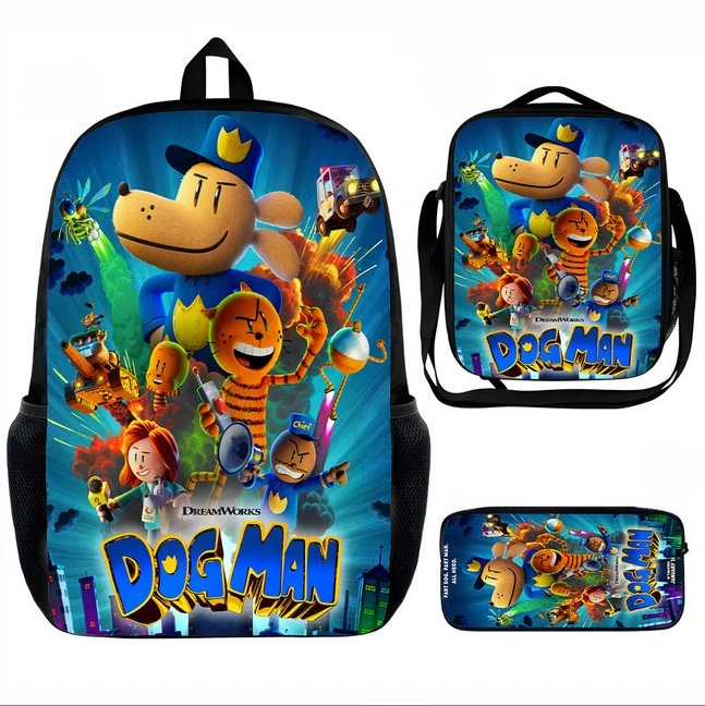 DOG MAN Backpack Set, School Backpack, Lunch Bag, Pencil Case