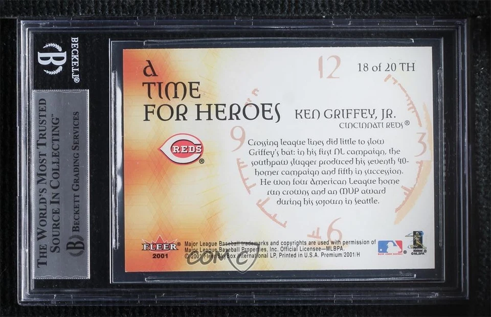 2001 Fleer Premium A Time for Heroes Ken Griffey Jr #18TH BGS 8 HOF - Image 2 of 2