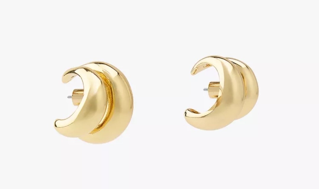 ZARA Polished Goldtone Double Half Hoop Earcuff Earrings NEW 1856/067 PKG DAMAGE