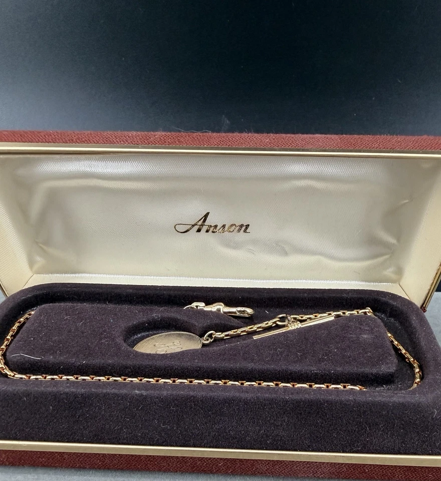 SB8: новый из старых запасов Anson карманные часы цепочка и брелок с коробкой США винтажный золотистый T-образный слиток - Изображение 2 из 4