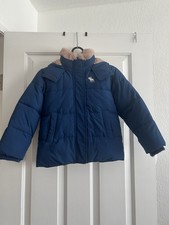 Abercrombie  Fitch Puffer Jacket Girls 5/6 Blue Pink Ultra Faux Fur Parka Hood