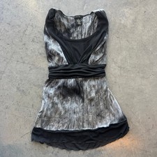Vintage Y2k Sequin Babydoll Tie Black Grey Women's Tank Top Blouse Medium