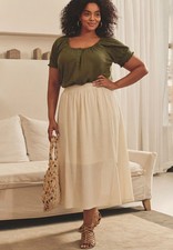 Avenue Women's Plus Size Knit Gauze Smocked Skirt