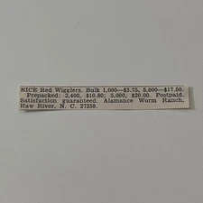Alamance Worm Ranch Nice Red Wigglers Haw River NC 1965 Magazine Ad SAH1-S14