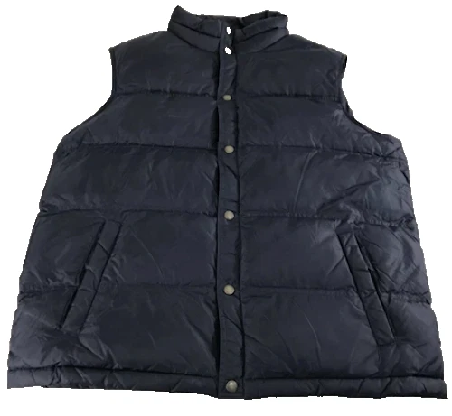 LANDS' END QUILTED DOWN PUFFER VEST DARK BLUE NYLON SNAP FRONT- UNISEX FIT LARGE
