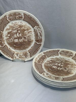 1950s Alfred Meakin Fair Winds Dinner Plates Friendship of Salem Set Of Six 10.5