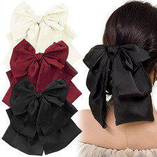 3 Pcs Large Satin Silk Bow Hair Claw Clips Ribbon Chiffon Bowknot Hair Clips Fre