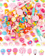 120Pcs Cute Candy Slime Charms Bulk, Kawaii Flatback Resin Fake Candy Charms, R