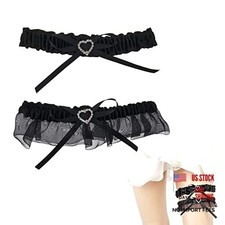 Lace Wedding Garter Set Heart Black Leg Garter for Belt Bride Women Black-b