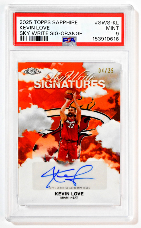 2025 Topps Sapphire Kevin Love Sky Write Signatures Auto /25 Orange PSA 9 Heat