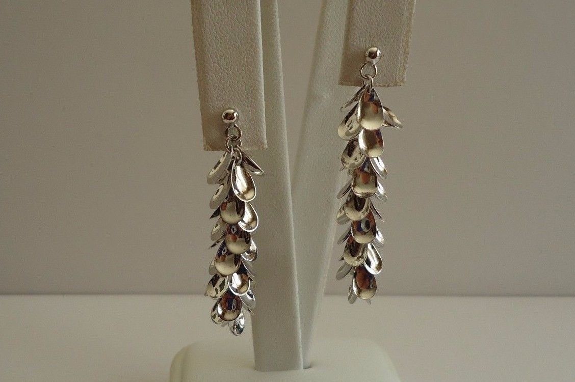 925 STERLING SILVER DANGLING GRAPE DESIGN POST STUD EARRINGS / 45MM BY 7MM