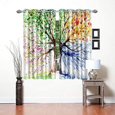 2 Piece Multicolor Tree Printed Eyelet Ringtop Door Window Curtains Set 5 7 Feet