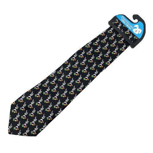 Keith Daniels Easter Black Neck Tie Polyester Bunny Rabbit 57" All Over