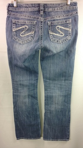 Silver Aiko Boot Cut Women's Size 29 L Distressed Denim Blue Jeans Casual Pants