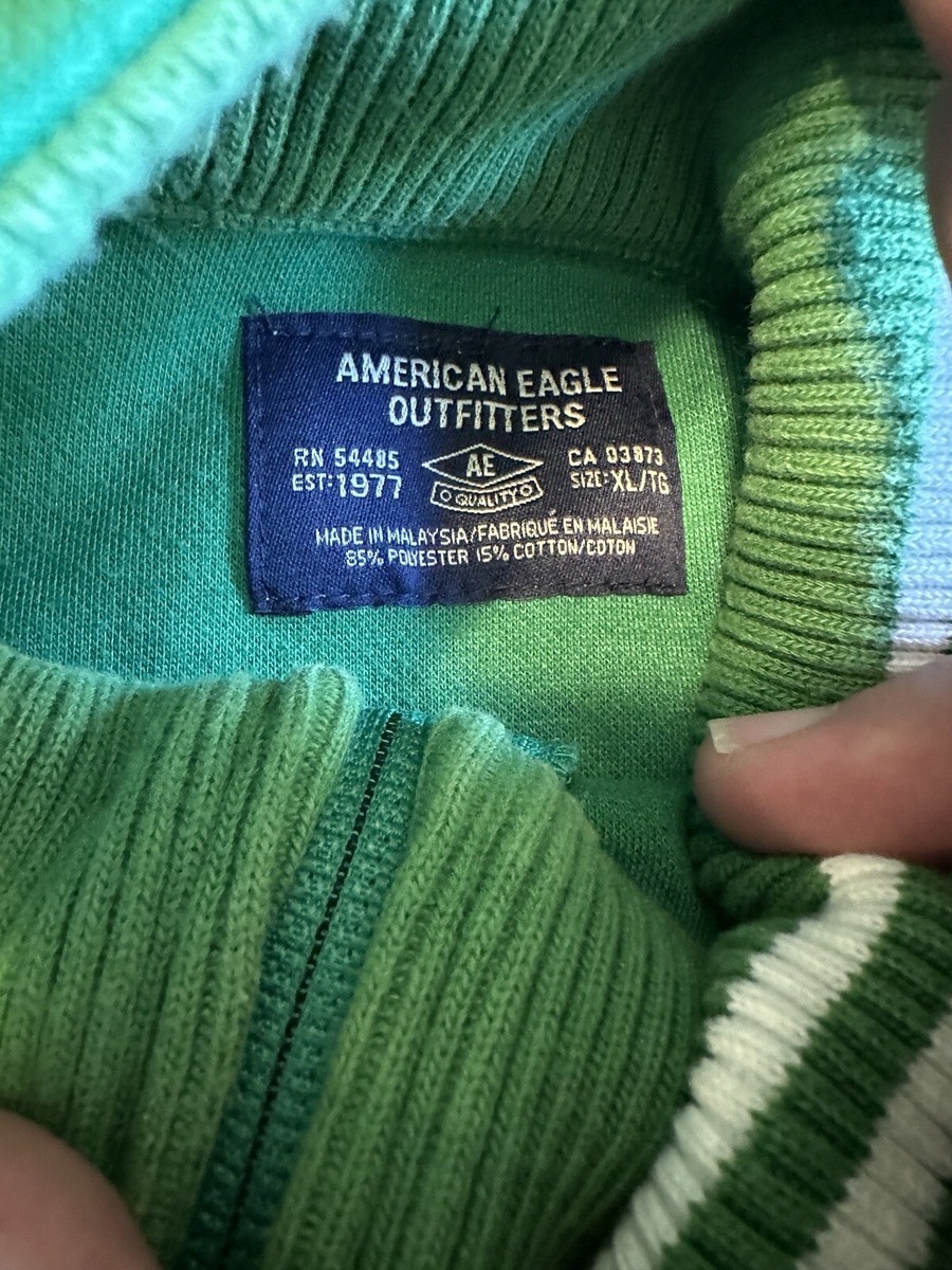 American Eagle Track Jacket Men SZ XL Green Yellow Stripe