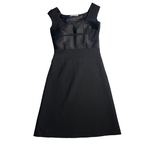 Prada Black Wool A-Line Dress Sleeveless Ruffle Hem Womens IT 38