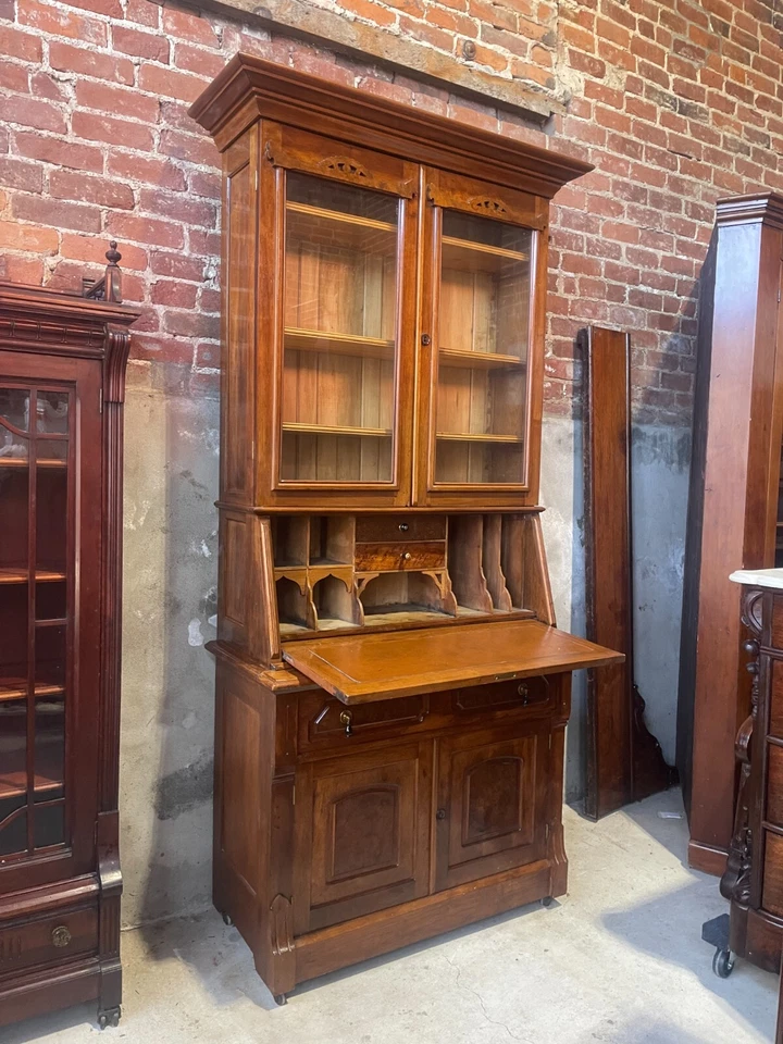 Antique Victorian Drop Front Secretary Desk and Bookcase circa 1870's - Image 3 of 4