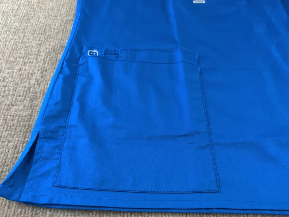 Lot of 2 Wonder Wink Womens V-Neck Scrub Top M Navy Royal Blue Business Logo NEW - Image 3 of 4