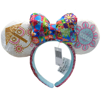 NWOT Disney Parks Small World Sequin Minnie Ears Headband with Patterned Bow Disney Parks It main image 3