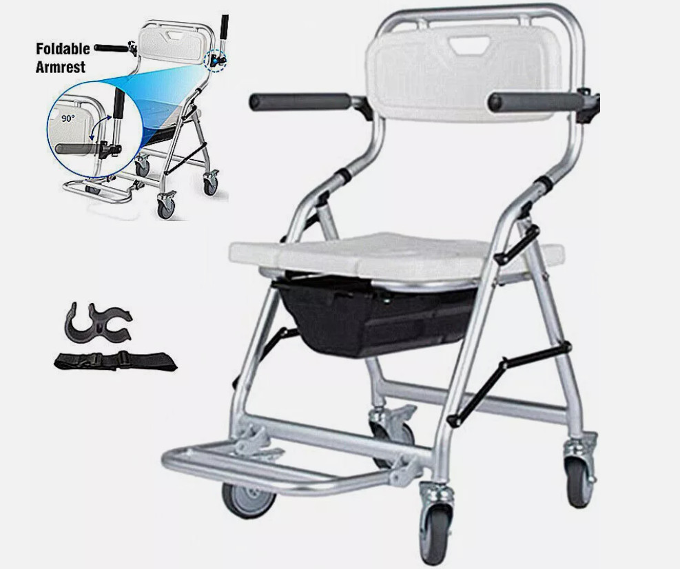 Toilettenstuhl WC-Stuhl Duschstuhl Toilettenhilfe Stuhl mit Rollen klappbar DHL