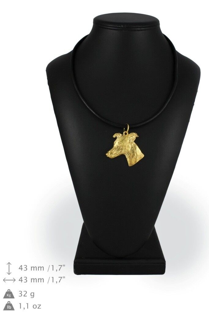 Whippet - gold covered necklace with dog, high quality Art Dog Goedkoop koopje, geweldig koopje