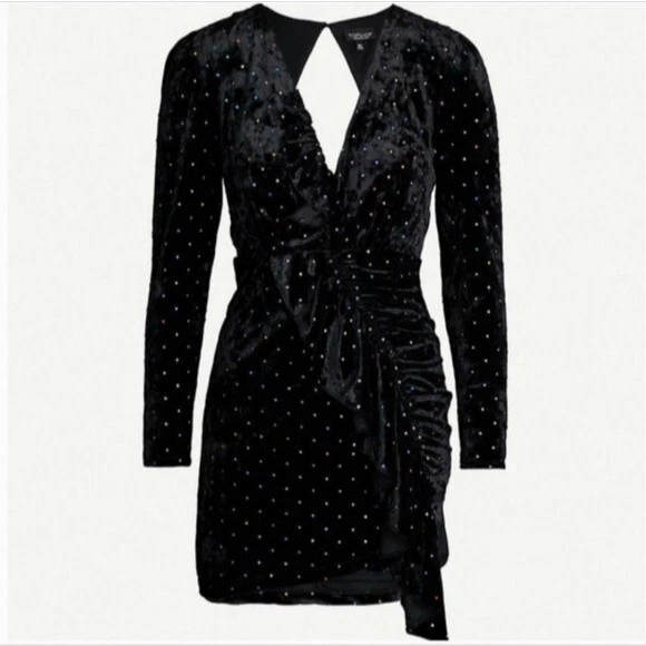Topshop Black Velvet Rainbow Studded Backless Cocktail Dress Sz 12