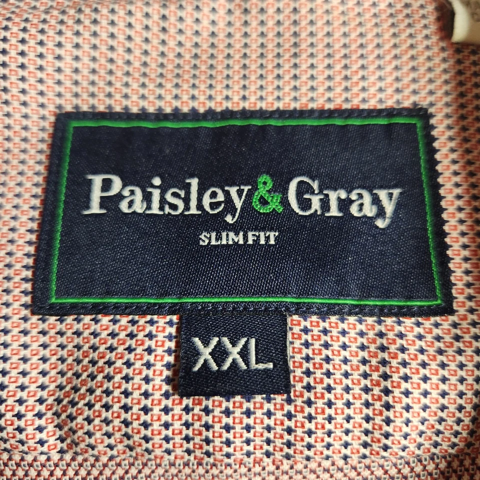 Camisa social masculina slim fit paisley e cinza tamanho 2XL vermelha branca azul manga longa nova sem etiquetas - Imagem 4 de 4
