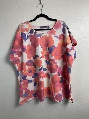 Ulla Popken Floral Short Sleeve Boho Top Women Plus size 20/22 Ribbed Orange