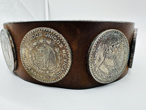 Vintage 1967 Cinco Pesos Mens Belt 42 Inches Mexico 19 Coins No Buckle - Picture 8 of 17