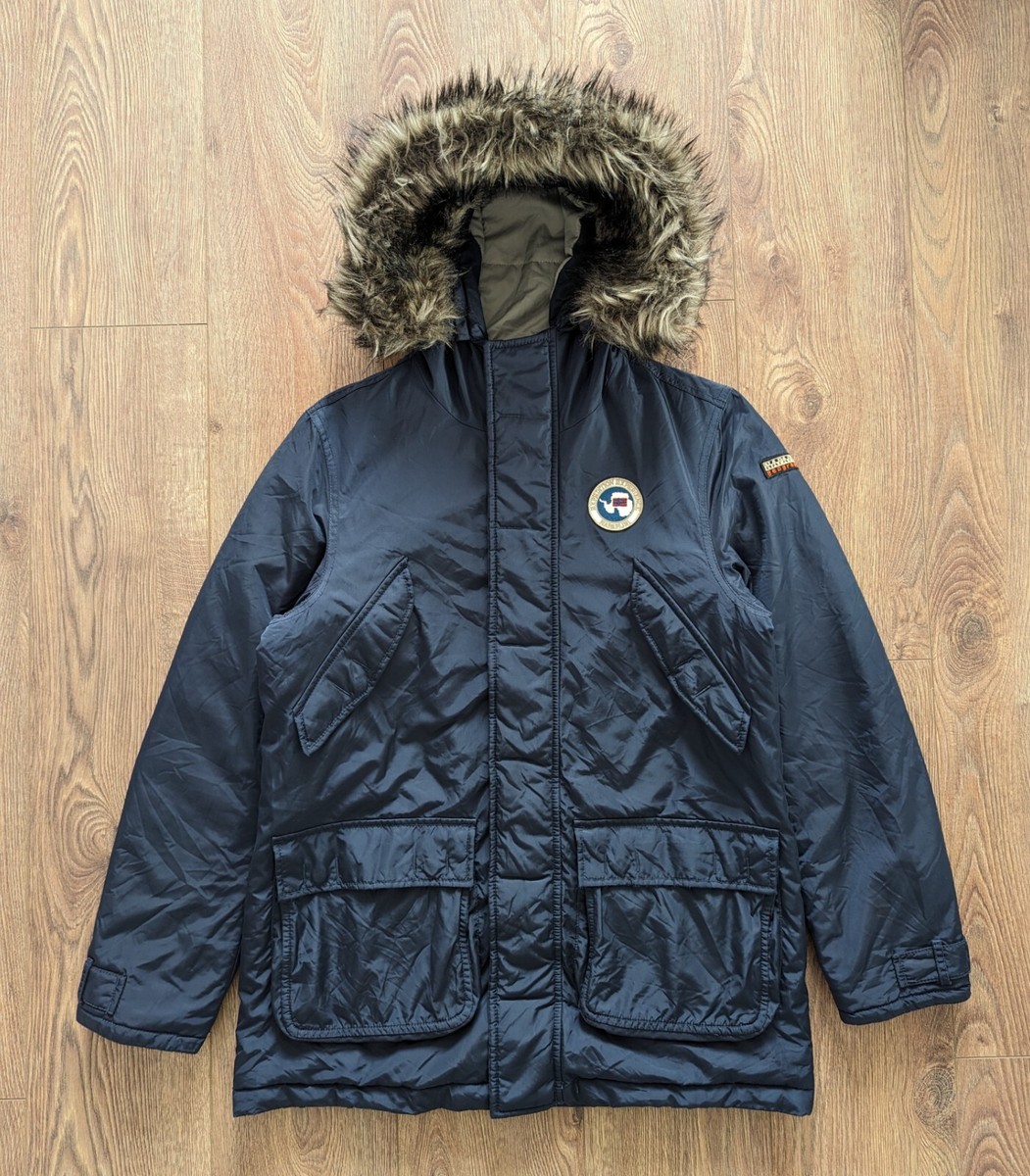 Napapijri Men's Parka Jacket With Fur Size M Navy Casual Clothing