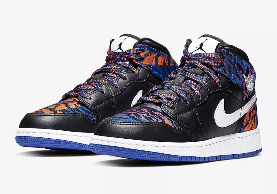 Nike GS Air Jordan I 1 Mid Tiger Stripe Black White Rush Violet AV5174 005