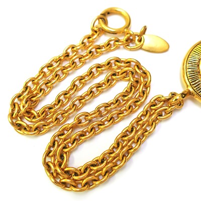 CHANEL Gold Plated CC Logos Round Charm Vintage Necklace CHANEL Gold Plated CC Logos Round Charm Vintage Necklace