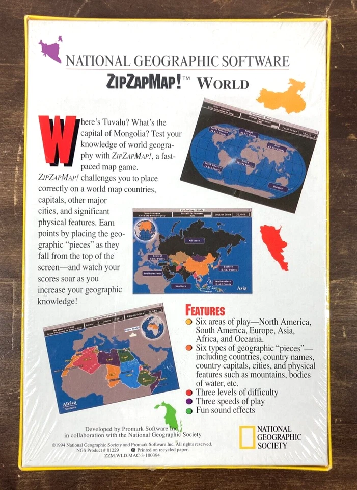 National Geographic Software Zip Zap Map! World Macintosh Mac 1994 New Sealed - Image 4 of 4