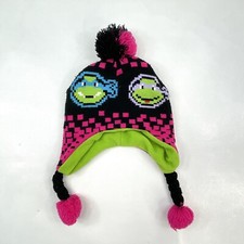 TMNT Ninja Turtles 16 Bits Black/Pink Knit Pom Pom Beanie Hat Girls One Size