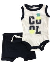 Infant Boys Stay Cool Baby Outfit Pineapple Tank Top Bodysuit  Navy Shorts