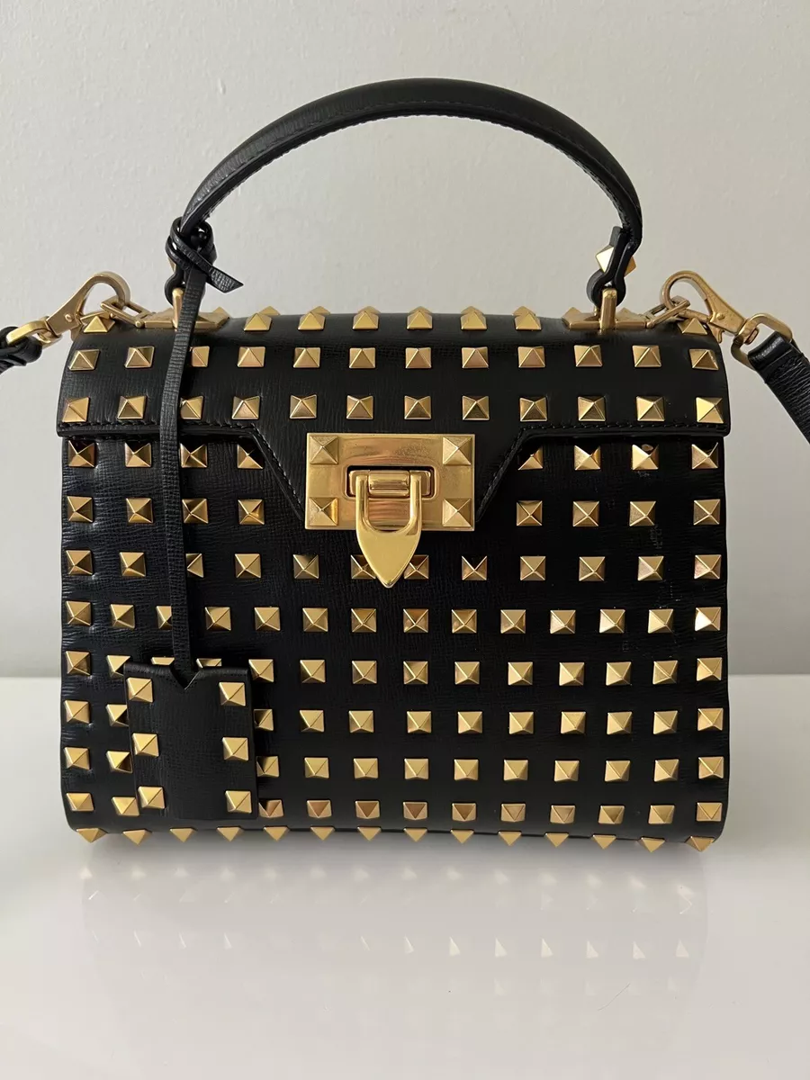 Valentino Garavani Black Rockstud Alcove Top Handle Bag