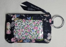 Vera Bradley FLORAL BUTTERFLIES BURSTS ZIP ID CASE Attached Key Ring