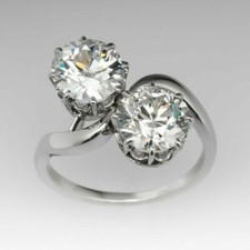 Two Diamond 2.00Ct Round Cut 14K White Gold Engagement Ring Simulated Size 7.5