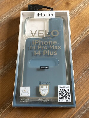 iHome Silicone Velo Case for iPhone 14 Pro Max & 14 Plus, Blue/Clear