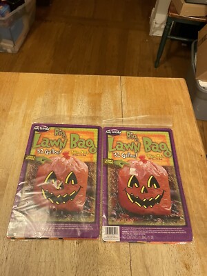 Fun World Pumpkin BIG LAWN BAG 32 Gallon 36'' x 48'' Halloween Lot of 2 Brand NEW