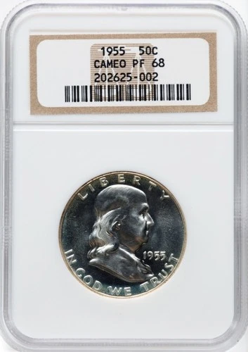 1955 50C Franklin Half Dollar NGC PR68 Cameo 90% Silver US Coin