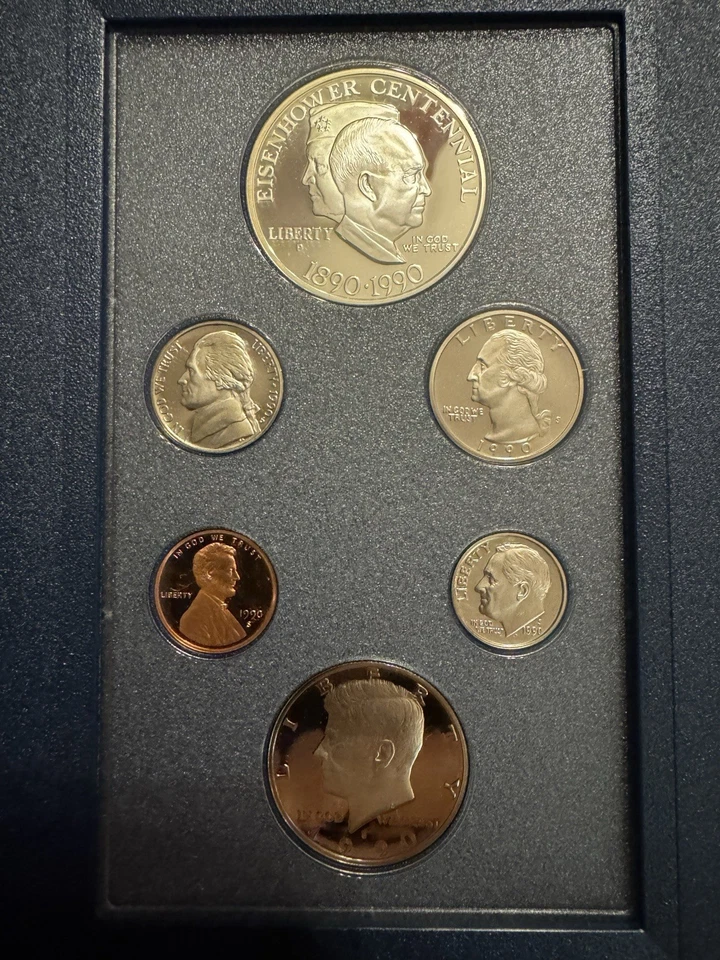 1990-S US Mint Prestige Proof Set Eisenhower Silver Dollar Box & COA 6 Coins - Image 4 of 4