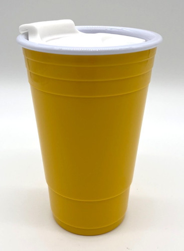 New Party On! Solo Cup Style Plastic Double Walled Tumbler Cup Yellow 6" Tall